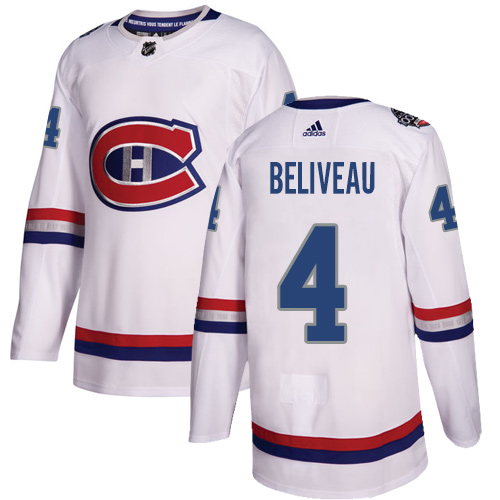 Adidas Canadiens #4 Jean Beliveau White Authentic 100 Classic Stitched NHL Jersey - Click Image to Close